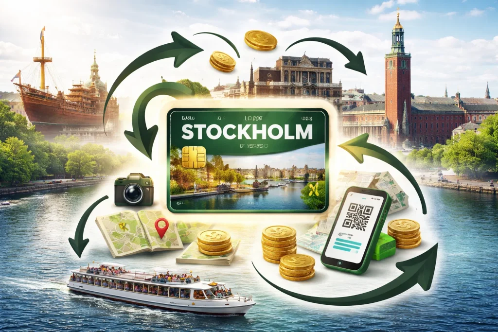 Stockholm Pass 2026 låter turister spara upp till 50 % på museer, sevärdheter och sightseeing i Stockholm. Priser, tips, attraktioner och hur passet fungerar.
