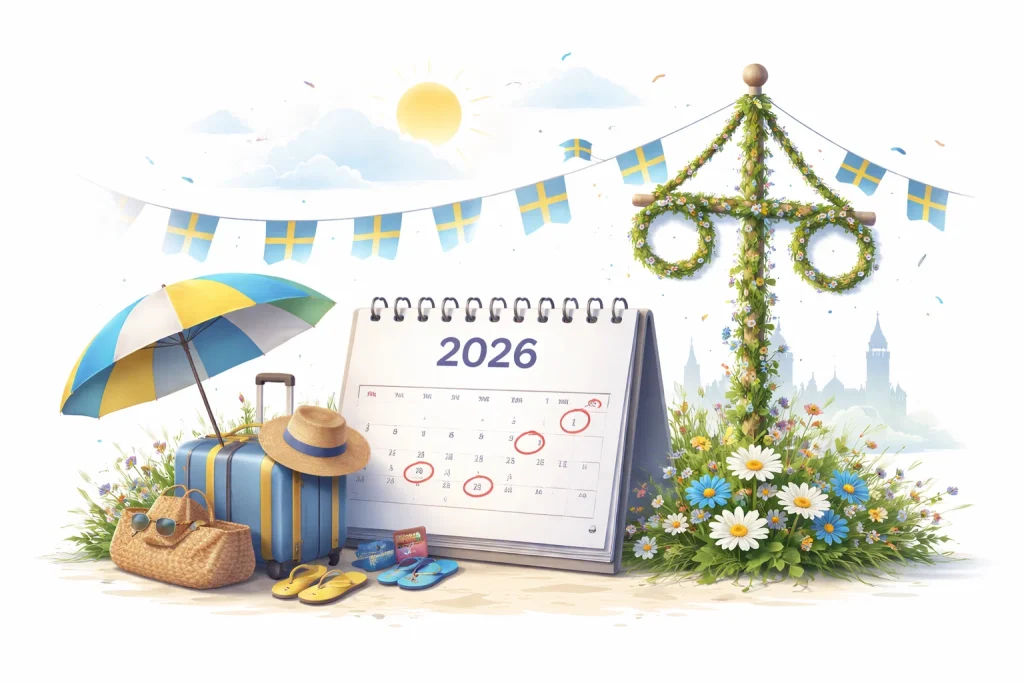 Alla helgdagar i Sverige 2026 med exakta datum: röda dagar, klämdagar och långhelger i Stockholm och hela landet. Påsk, 1 maj, Kristi himmelsfärd, midsommar och jul – full översikt.