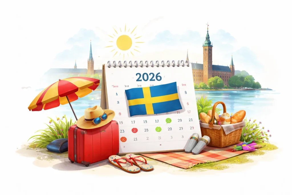 Alla helgdagar i Sverige 2026 med exakta datum: röda dagar, klämdagar och långhelger i Stockholm och hela landet. Påsk, 1 maj, Kristi himmelsfärd, midsommar och jul – full översikt.