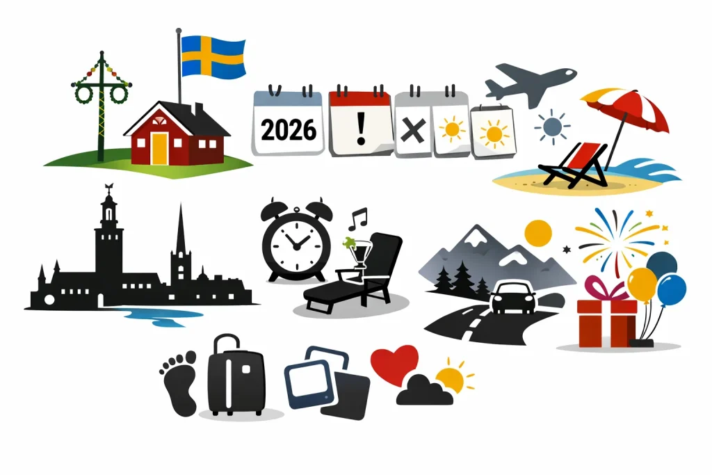 Alla helgdagar i Sverige 2026 med exakta datum: röda dagar, klämdagar och långhelger i Stockholm och hela landet. Påsk, 1 maj, Kristi himmelsfärd, midsommar och jul – full översikt.