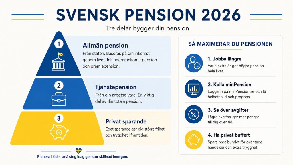 Pension i Sverige 2026 – allmän pension, tjänstepension och premiepension