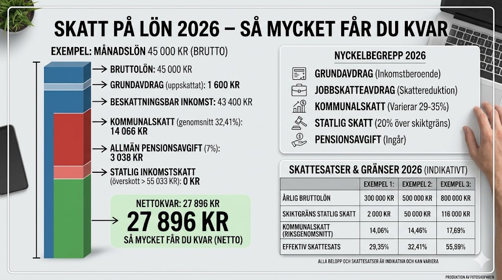 Hur mycket får du kvar efter Skatt på lön 2026? Tabeller, brytpunkt och nettolön i Sverige
