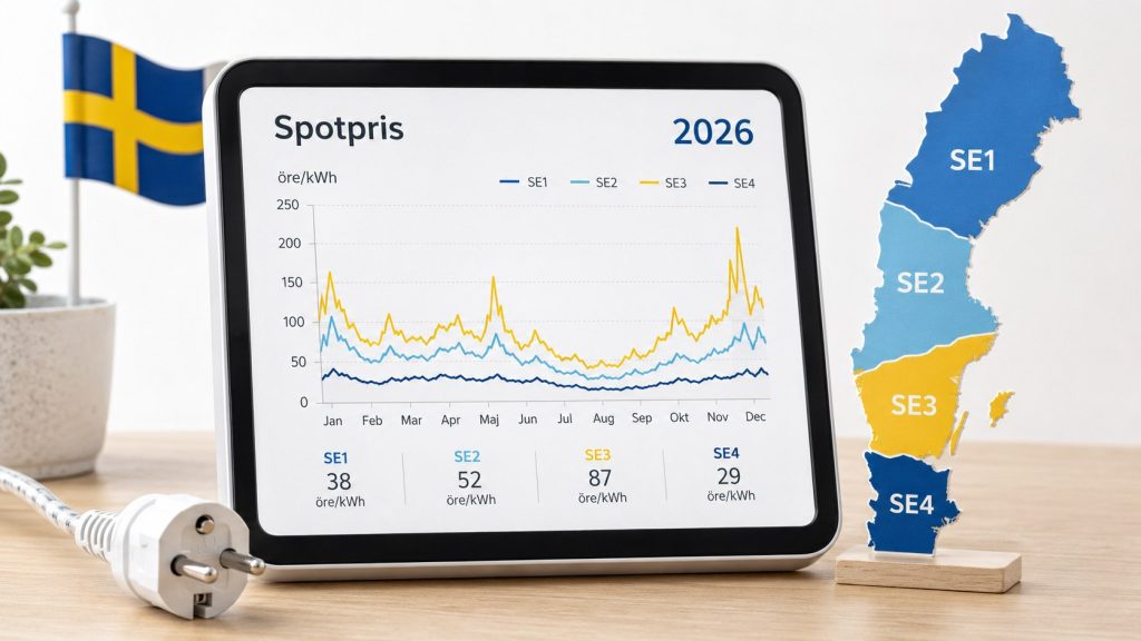 Spotpris el 2026: så skiljer sig priserna mellan SE1, SE2, SE3 och SE4