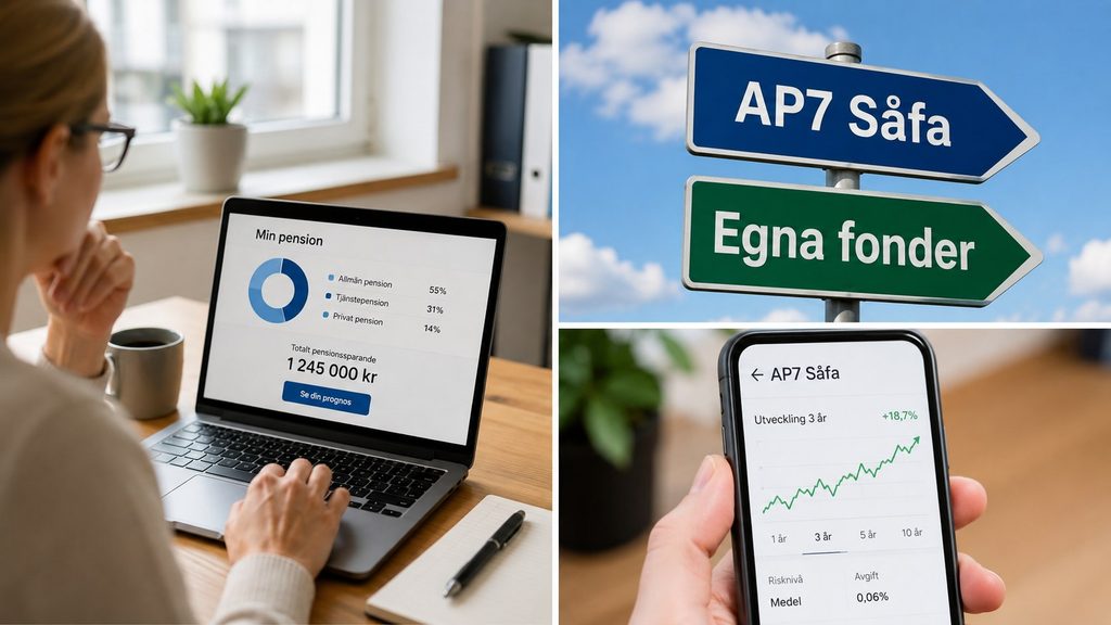 Premiepension 2026 – välj egna fonder eller AP7 Såfa: risk, avgift och valet som avgör din pension