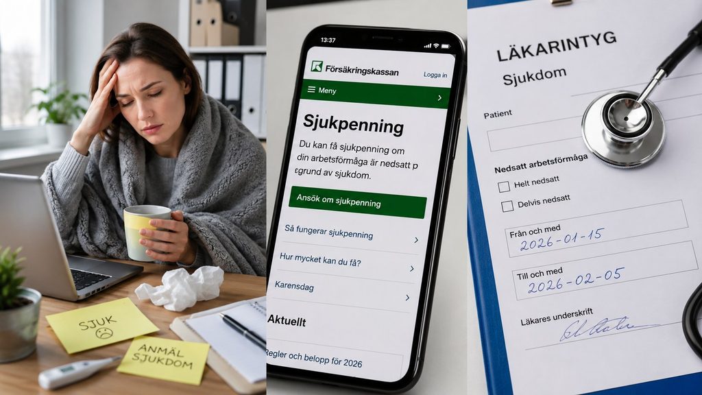 Sjukpenning 2026 i Sverige – så mycket får du, när karensen gäller och när intyg krävs