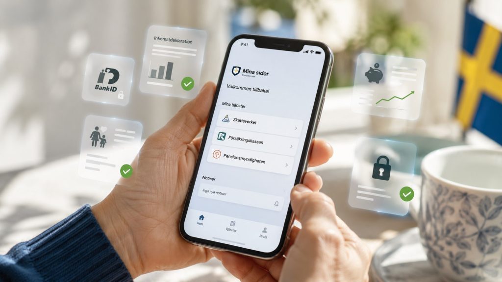 Logga in på Mina sidor hos Skatteverket, Försäkringskassan och Pensionsmyndigheten. Se skatt, deklaration, ersättningar, ärenden, utbetalningar och pension digitalt på ett säkert sätt.