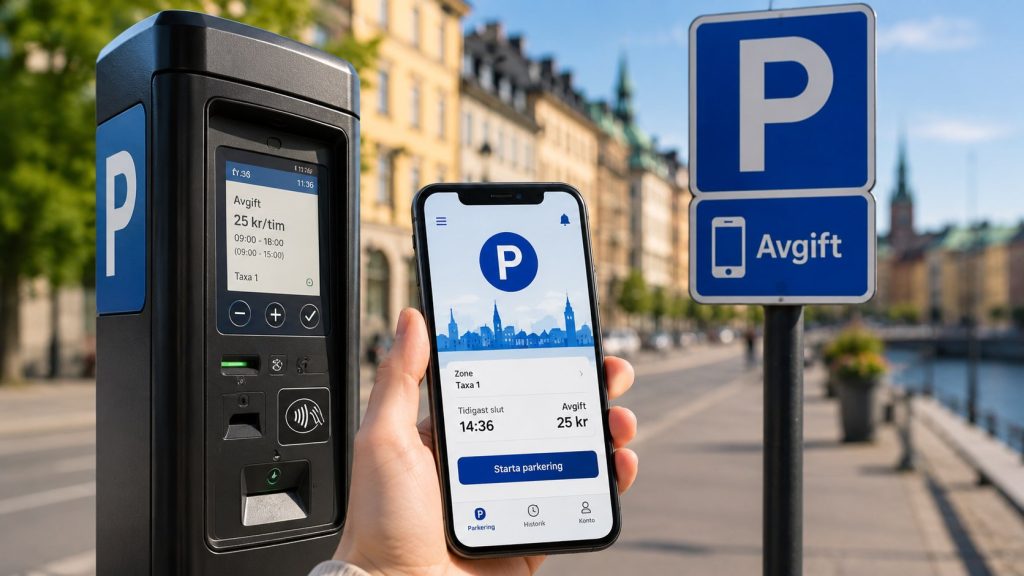 Att parkera i Stockholm 2026: se avgifter för taxa 1–5, appar utan extra avgift, servicetider, boendeparkering, böter och trängselskatt. Kontrollera reglerna innan du lämnar bilen på gatan i centrum.