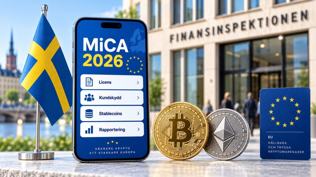 MiCA-förordningen 2026 i Sverige – så ändras reglerna för krypto, börser och plånböcker MiCA-förordningen 2026 i Sverige förändrar reglerna för kryptobörser, plånböcker och rådgivning. Se hur tillstånd, konsumentskydd, stablecoins och skatt påverkar dig.