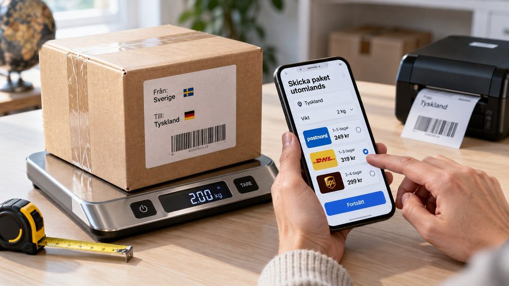 Skicka paket utomlands 2026 från Sverige – PostNord, DHL, UPS: priser, tull och regler