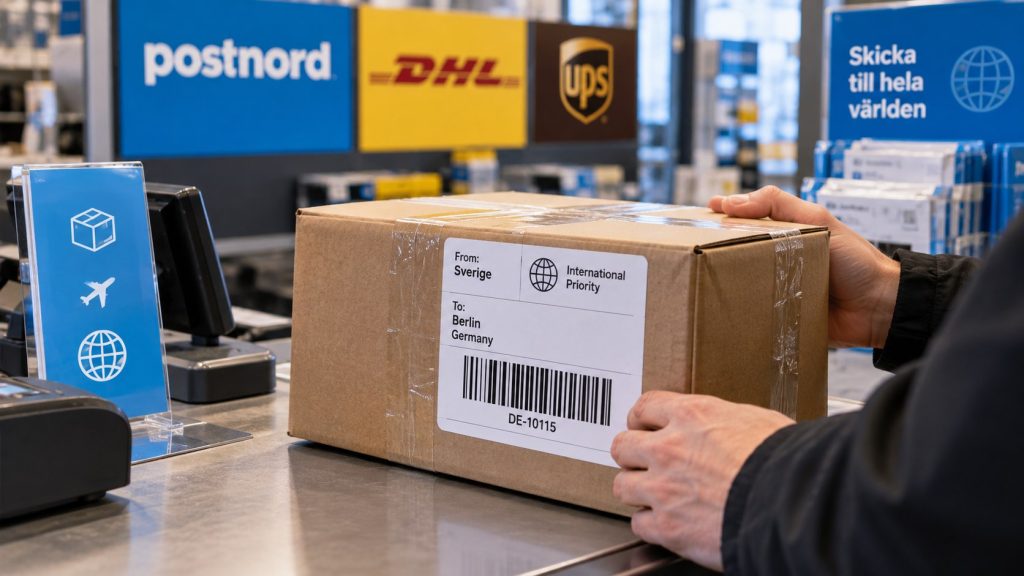 Skicka paket utomlands 2026 från Sverige – PostNord, DHL, UPS: priser, tull och regler Skicka paket utomlands 2026 från Sverige. Jämför PostNord, DHL och UPS, aktuella priser, maxvikt, tullregler, leveranstider och vad du måste kontrollera före inlämning.
