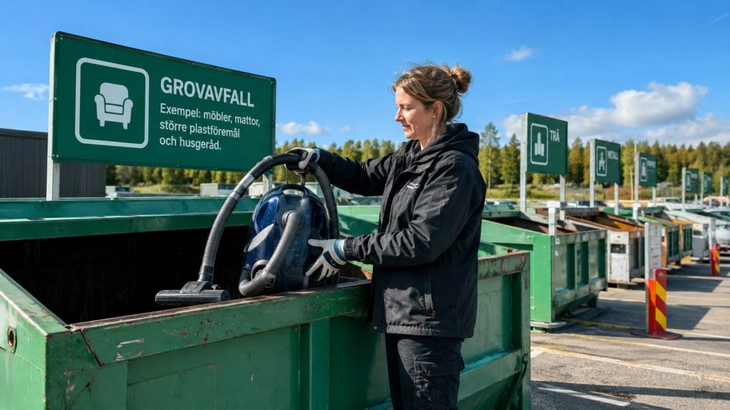 Återvinningscentral 2026: se vad som räknas som grovavfall, hur möbler, elavfall, trä och farligt avfall sorteras och vilka lokala regler du måste kontrollera.