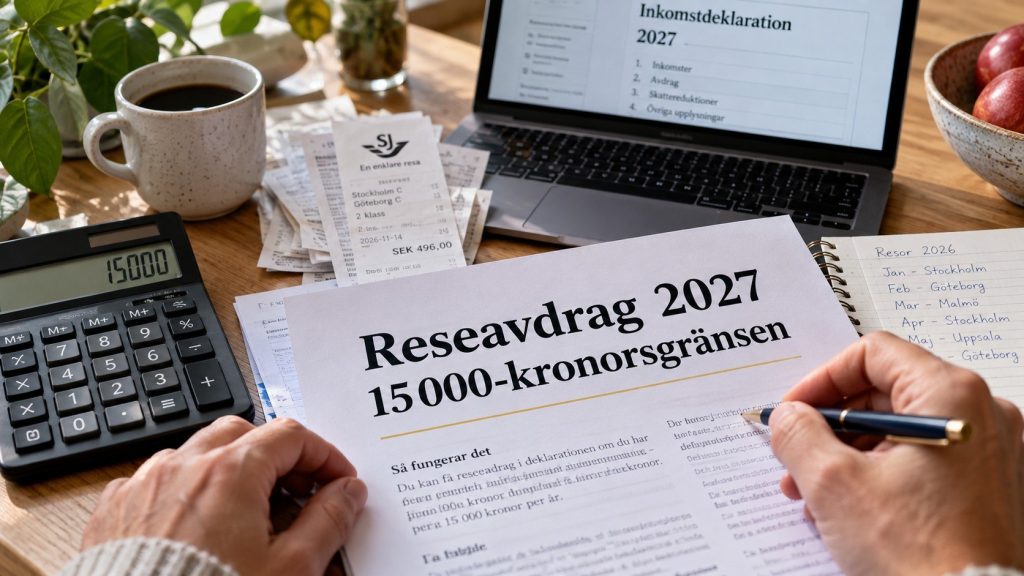 Reseavdrag 2027: gränsen höjs till 15 000 kr. Se regler för bil och kollektivtrafik, milersättning och exempel på hur mycket du kan dra av.