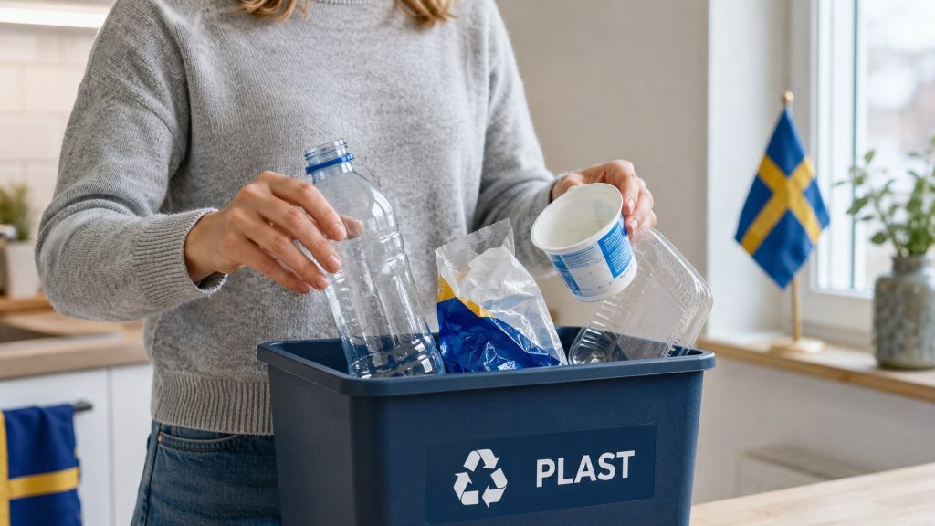 Plaståtervinning i Sverige 2026: så sorterar du rätt, vad som faktiskt återvinns, nya EU-regler, pantnivåer och vad som händer med plastförpackningen efter insamlingen. Så fungerar systemet i Sverige.